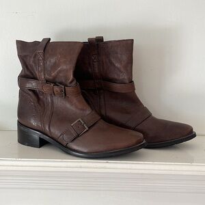 Cole Haan leather buckle moto boots